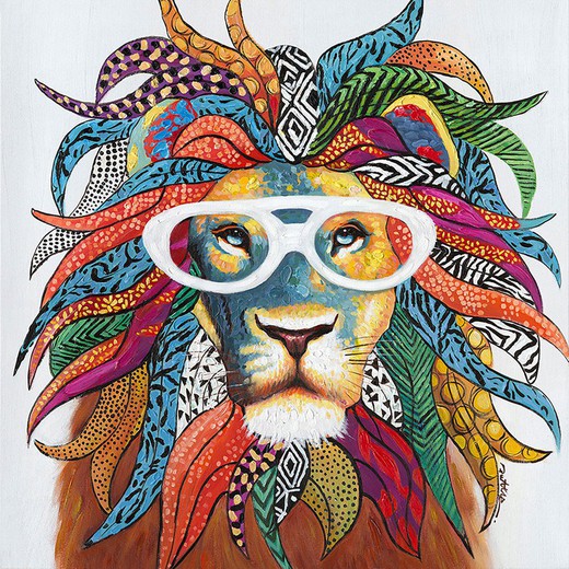 Dekorativ maleri løve med glas, 100x3,5x100 cm | Dyr
