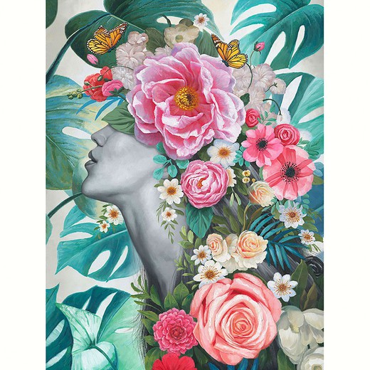 Dekorativ målning kvinna med blommor, 90x3,5x120 cm | Ansikte