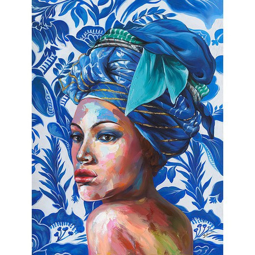 Cuadro rostro de mujer étnico con pintura acrílica, 90x3,5x120 cm | Rostro