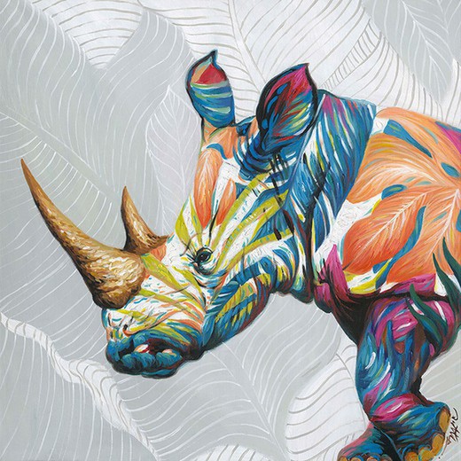 Cuadro rinoceronte con pintura acrílica, 100x3,5x100 cm | Animales