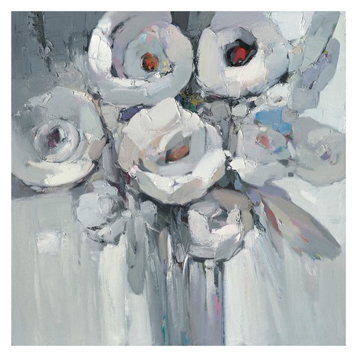 Sort og hvide blomsterramme (100 x 100 cm) | Abstrakt serie