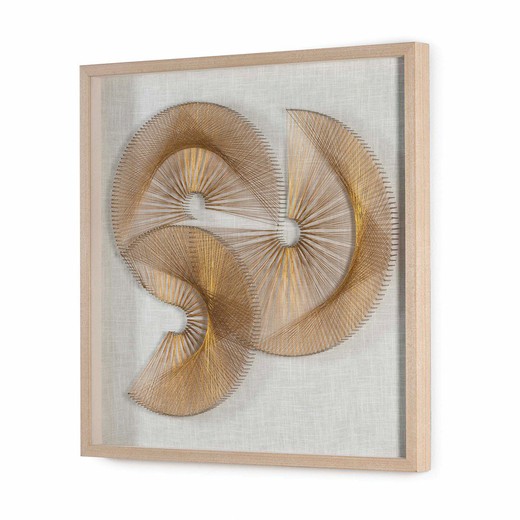 Golden Glass and Wood Threads Picture, 90x6x90cm