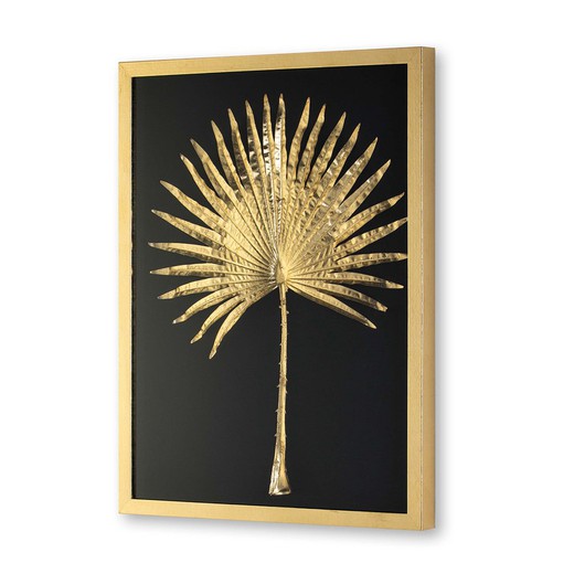 Palmier en verre, bois et métal doré/noir, 60x5x80cm