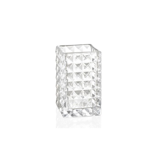 DIAMOND-Rektangulær gennemsigtig glasbørsteholder, 7x7x11 cm