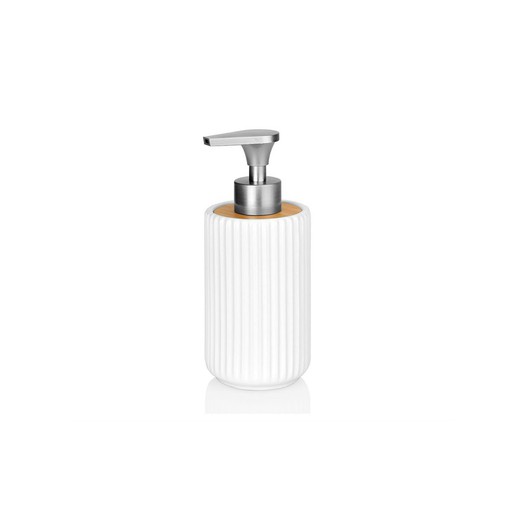 Ceramic and white bamboo wood bathroom dispenser, Ø8 x18 cm