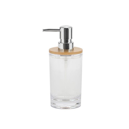 Acrylic and bamboo soap dispenser in transparent and natural, Ø 7 x 17.5 cm | Toilet