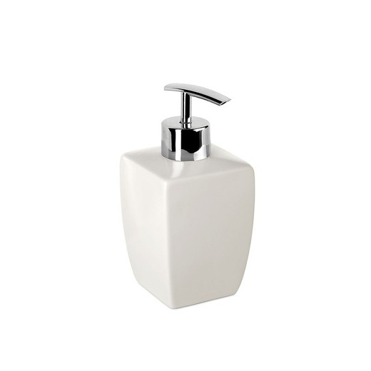 Ceramic soap dispenser in white, 7.5 x 7.5 x 15 cm