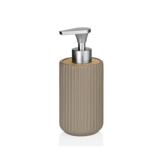 Dispenser di sapone in ceramica marrone con bambù, 7,5x7,5x17,5 cm