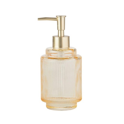 Glass soap dispenser in yellow and gold, Ø 7.5 x 18 cm | Honey