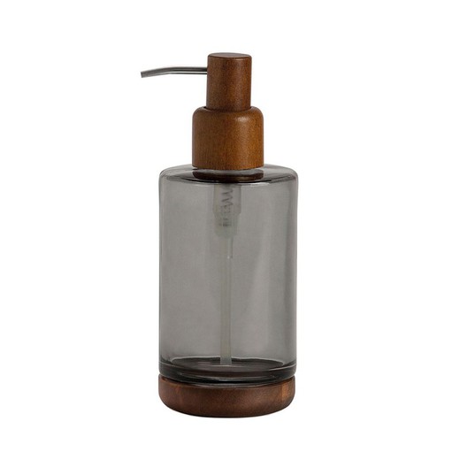 Glass and acacia soap dispenser in gray and natural, Ø 7.5 x 19 cm | Irazu