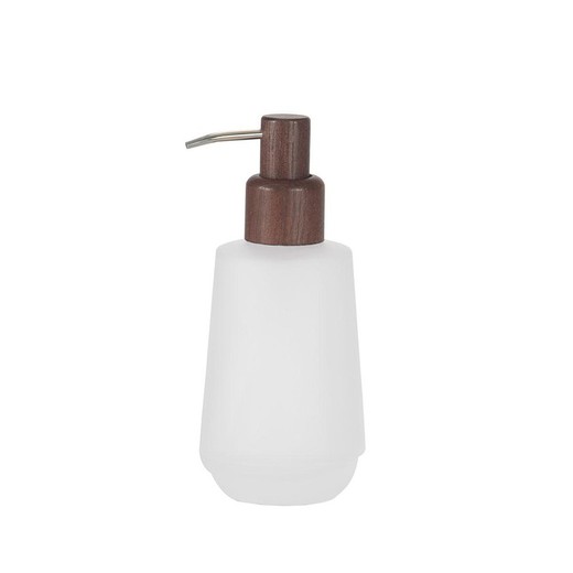 Crystal and acacia soap dispenser in translucent and natural, Ø 8 x 18 cm | Snow