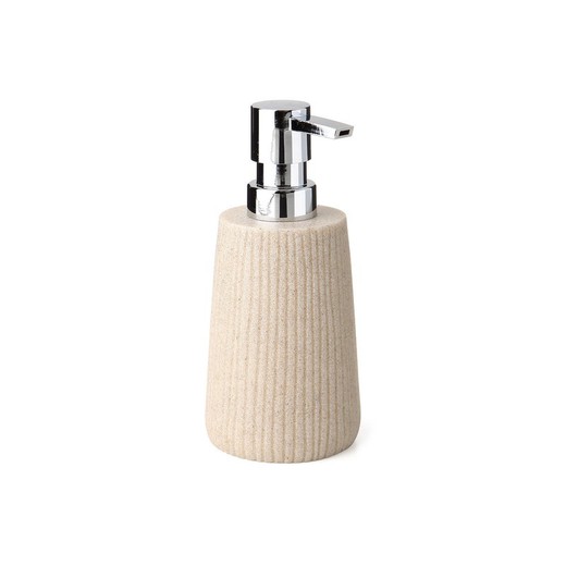 Polyresin soap dispenser in beige, 7.7 x 7.7 x 16.6 cm