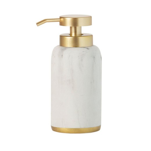Dispensador de jabón de poliresina en blanco y dorado, Ø 7,5 x 17,5 cm | Zeus