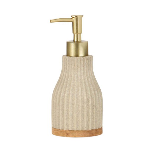 Dispenser di sapone in poliresina e legno beige, Ø 7,5 x 18,5 cm | Shell