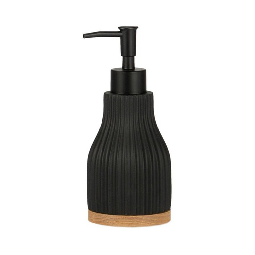 Dispensador de jabón de poliresina y madera en negro, Ø 7,5 x 18,5 cm | Shell