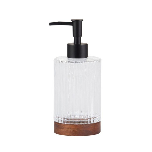 Dispenser sapone in vetro e acacia trasparente e naturale, Ø 7,5 x 18,5 cm | Tritone