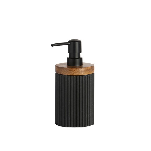 Dispenser van zwart/naturel polyresin en acacia, Ø8 x 18 cm | Gestreept