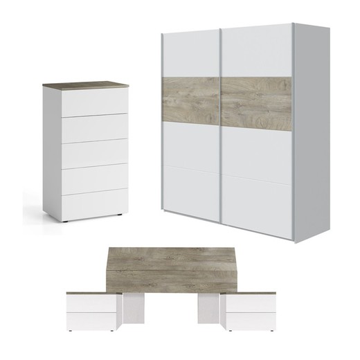 White and natural wood bedroom Oikos, 5 pieces