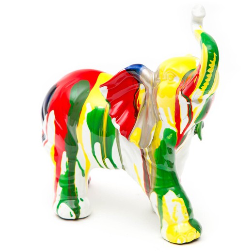 Éléphant en polyrésine multicolore, 25x12x24 cm
