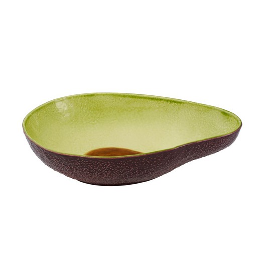 Ensaladera Aguacate de loza en marrón y verde, 34 x 23,1 x 9 cm | Frutas Tropicales