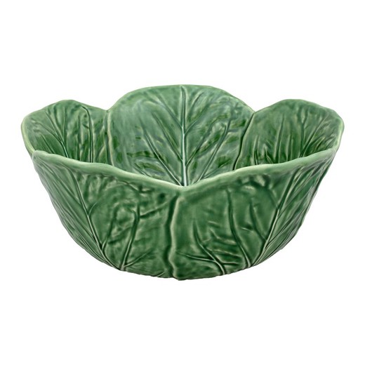 Tall earthenware salad bowl in green, Ø 29.5 x 13 cm | Cabbage
