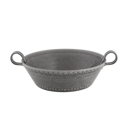 Low salad bowl in ash grey earthenware, 37 x 29.3 x 12.3 cm | Rua Nova