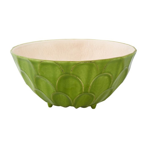 Cherimoya Salad Bowl in Green and White Stoneware, 29.9 x 29.8 x 14.4 cm | Tropical Fruits