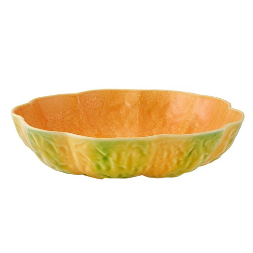 Salatschüssel aus Steingut in Orange und Grün, Ø 33,5 x 9 cm | Kürbis