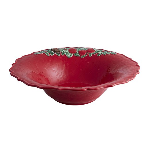 Red and multicoloured earthenware salad bowl, Ø 34 x 10 cm | Christmas wreath