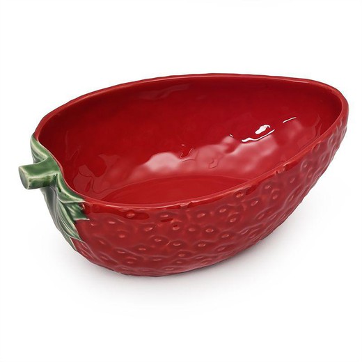 Red and green earthenware salad bowl, 24 x 17.5 x 8 cm | Strawberries