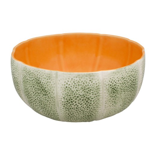 Earthenware salad bowl in green and orange, Ø 25 x 11 cm | Melon