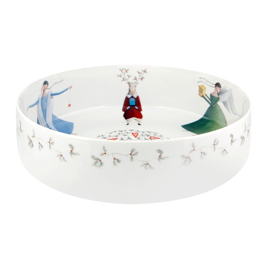 Porcelain salad bowl in white and multicolour, 28.6 x 28.6 x 8.6 cm | Angels