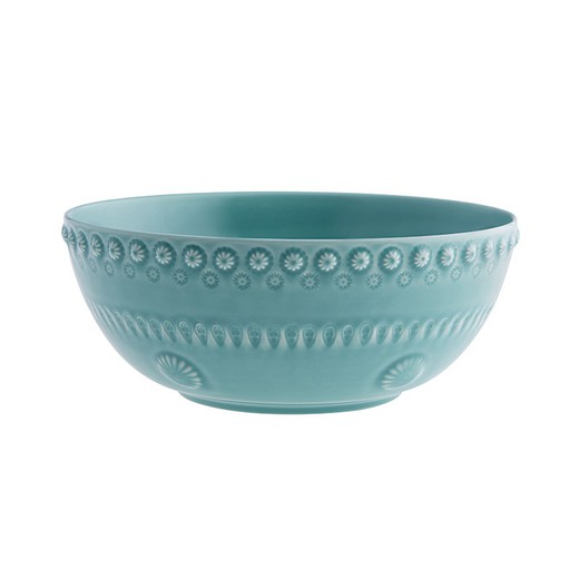 Large Turquoise Stoneware Salad Bowl, 12" x 12" x 4" | Fantasy