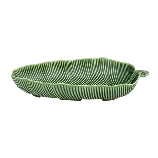 Green earthenware salad bowl M, 39.5 x 20 x 7.5 cm | banana leaves