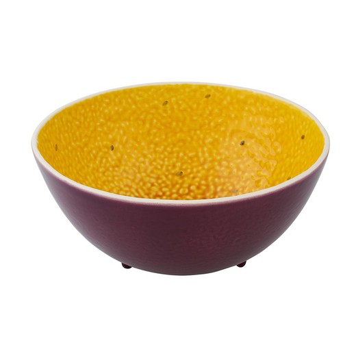 Saladier fruit de la passion en faïence violet et jaune, 24,8 x 24,6 x 11,5 cm | Fruits Tropicaux