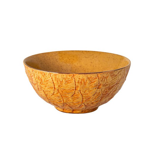 Medium earthenware salad bowl in autumn yellow, 25.5 x 25.5 x 12 cm | Gudrum