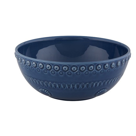 Small blue earthenware salad bowl, 23.3 x 23.3 x 9.5 cm | Fantasy