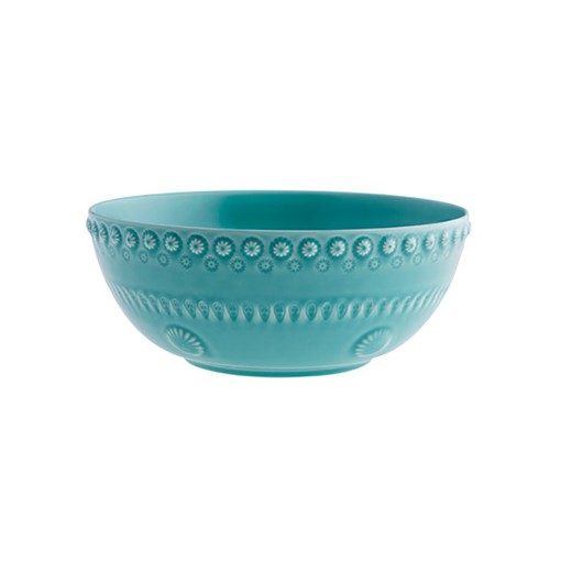 Small earthenware salad bowl in turquoise, 23.3 x 23.3 x 9.5 cm | Fantasy