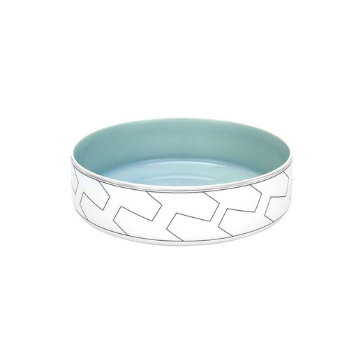 Saladeira pequena de porcelana branca e platina, 21,2 x 21,2 x 6,8 cm | Trasso