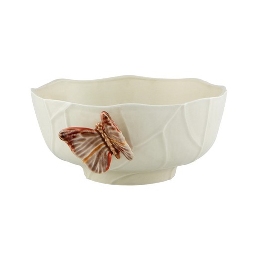 S Salatschüssel aus Keramik in Beige und Mehrfarbig, 29 x 24,9 x 11,1 cm | Bewölkte Schmetterlinge