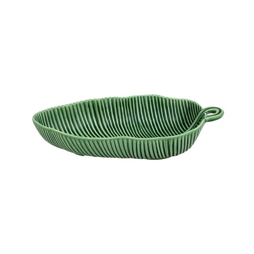 Green earthenware salad bowl S, 28 x 14.5 x 6 cm | banana leaves