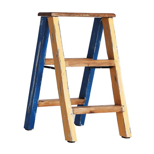 Escalera de madera azul/natural, 35 x 53 x 57 cm | Stabie