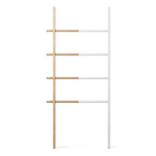 Perchero de pie de metal y bambú en blanco y natural, 26 x 26 x 176 cm —  Qechic