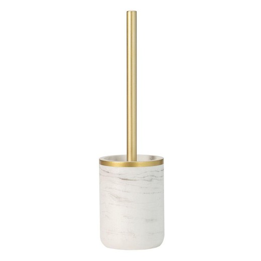 Brosse de toilette en polyrésine blanche et dorée, Ø 10 x 37 cm | Zeus