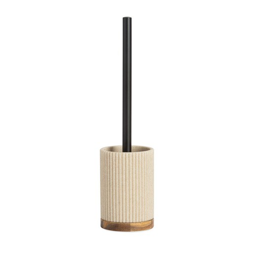 Polyresin and acacia brush in beige and natural, Ø 9,5 x 39,5 cm | Striped