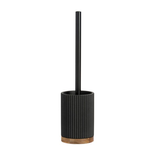 Toiletborstel van zwart polyresin en natuurlijk acacia, Ø 9,5 x 39,5 cm | Striped