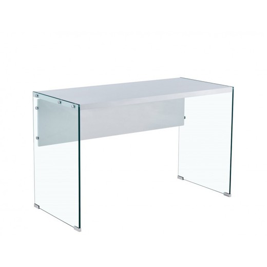 Chieri Desk in Tempered Glass and Transparent/White Lacquered Wood, 120x56x75 cm