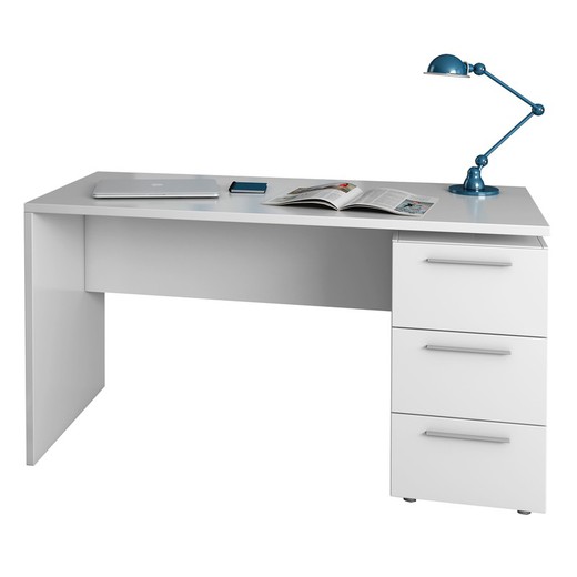 Skrivebord med 3 skuffer i hvidt, 138 x 60 x 74 cm