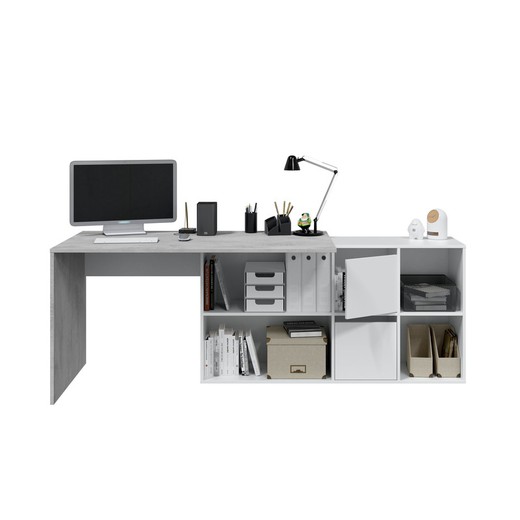 Schreibtisch mit weiß/grauem Holzsockel, 136x139x74 cm | BÜRO