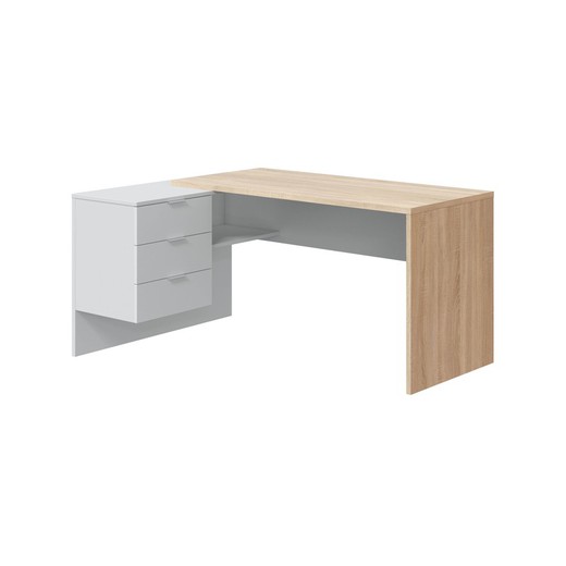 Skrivebord med fod i natur/hvid træ, 145x102x73 cm | KONTOR